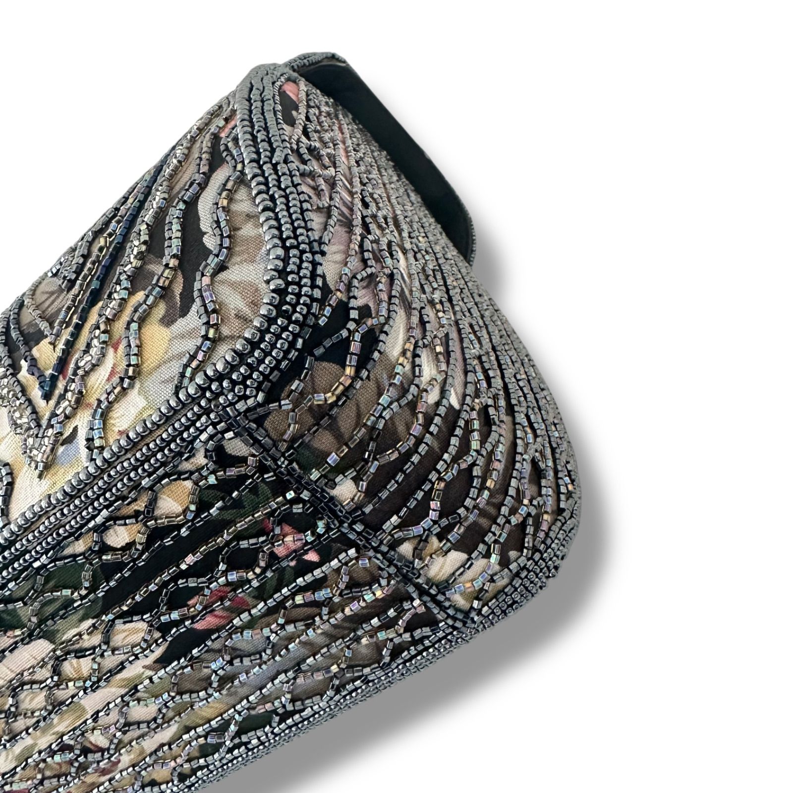 訳あり美品】ルミーはしもと ビーズ刺繍 フラワー ハンドバッグ