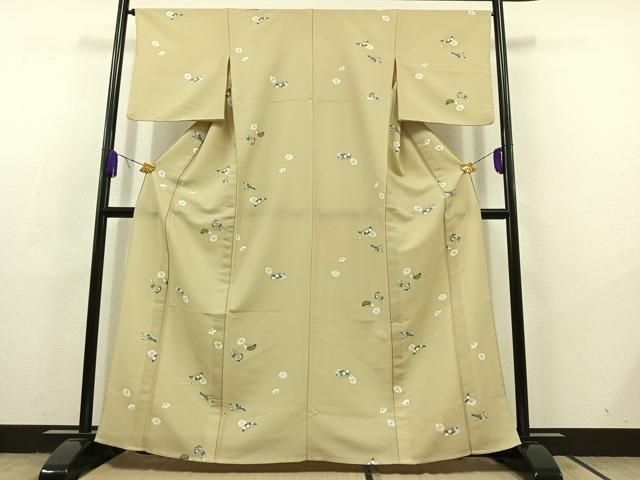 平和屋着物▽小紋 単衣 舞花文 洗える着物 AABC6763jh