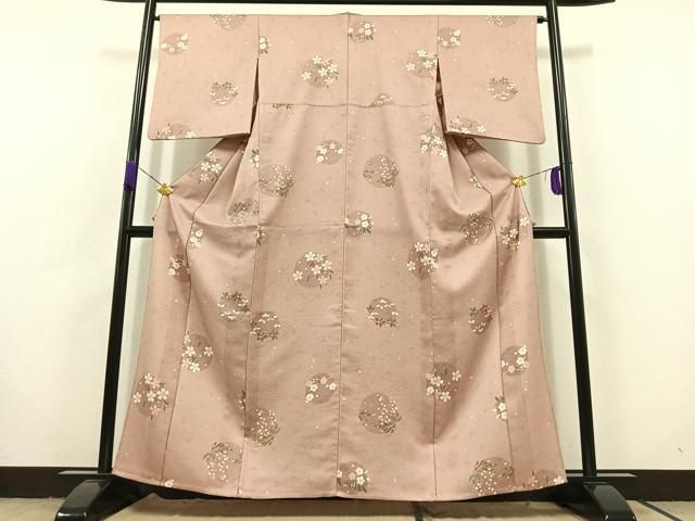 平和屋着物 小紋 単衣 花丸文 洗える着物 AABC6793jh