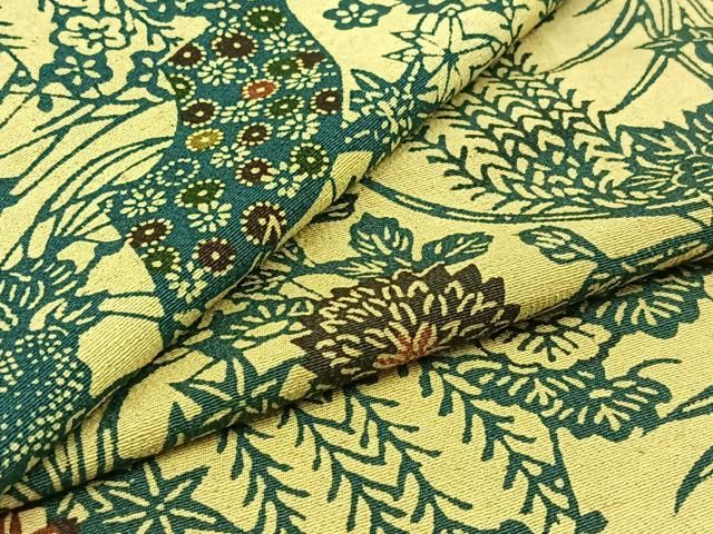 平和屋着物▽上質な紬 単衣 型染め 飾花文 正絹 ♥ AABC6794jh