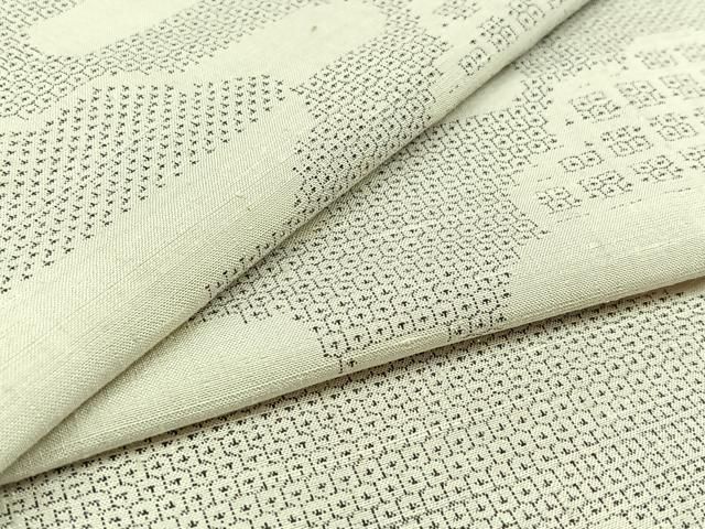 平和屋着物▽結城紬 単衣 100亀甲 雲取り文 正絹 AABC6795jh