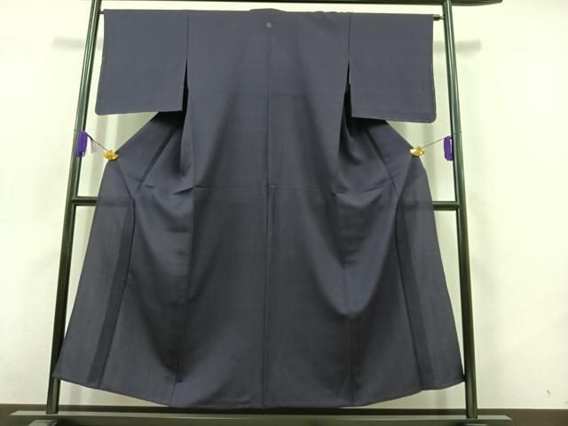 平和屋着物 上質な紬 単衣 紺藍色 正絹 AABC6798jh