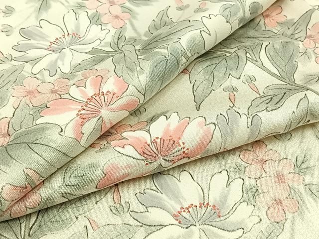 平和屋着物▽上質な小紋 単衣 手描き 草花文 ロング丈 正絹 AABC7482jh