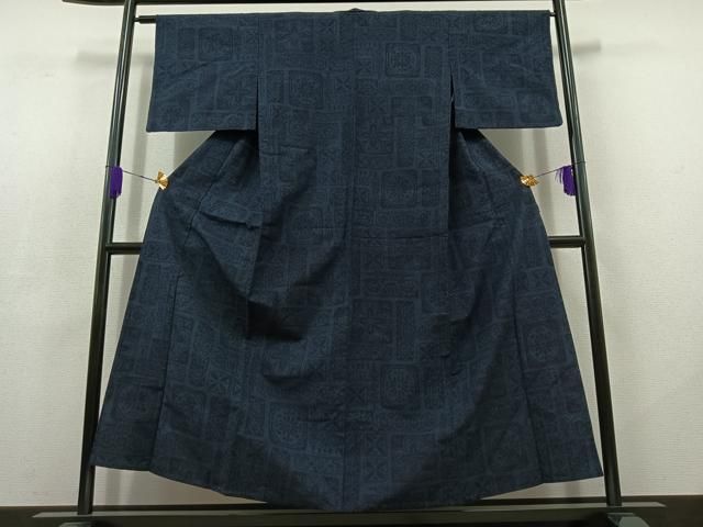 平和屋着物▽上質な紬 単衣 草花文 正絹 AABC7484jh