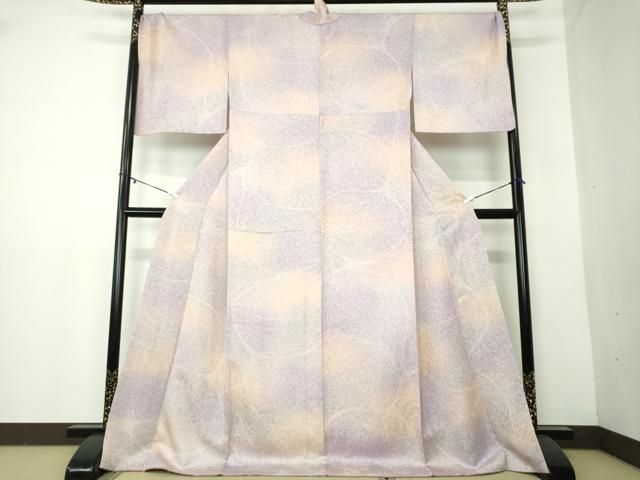 平和屋着物●上質な小紋 霞文 反端付き ロング丈 正絹 DAAY1663ps