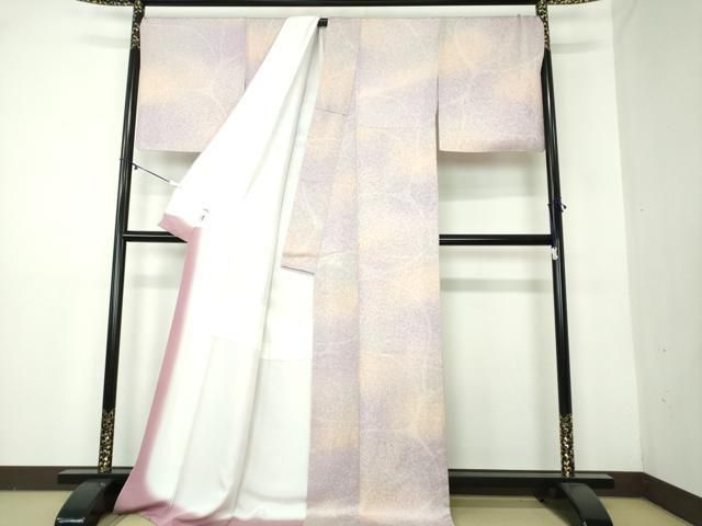 平和屋着物●上質な小紋 霞文 反端付き ロング丈 正絹 DAAY1663ps