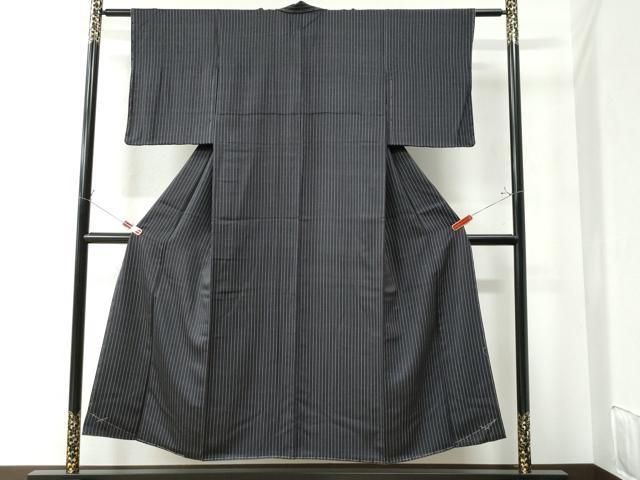 平和屋着物 上質な小紋 縞 紺地 正絹 CAAZ3027yc