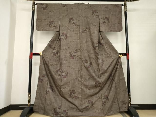 平和屋着物●本場大島紬 一元絣 草花文 正絹 AABC5628ck