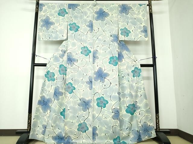 平和屋着物●上質な小紋 背抜き仕立て 作家物 手描き 草花文 暈し染め 正絹 DAAY1677ps