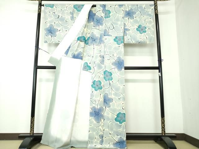 平和屋着物●上質な小紋 背抜き仕立て 作家物 手描き 草花文 暈し染め 正絹 DAAY1677ps