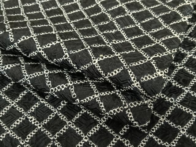 平和屋着物●上質な小紋 総絞り 網目文 黒地 正絹 AABC0072zg