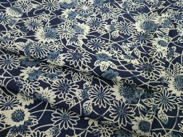 平和屋着物●上質な小紋 本藍 型染め 草花文 正絹 AABC5635ck