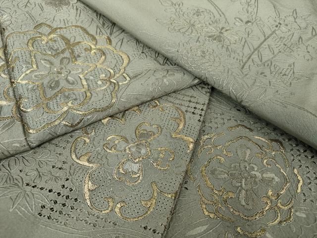 平和屋着物●中国三大刺繍 スワトウ刺繍 汕頭刺繍 総刺繍 訪問着 正倉院花文 金糸 正絹 ♥ DAAY1681ps