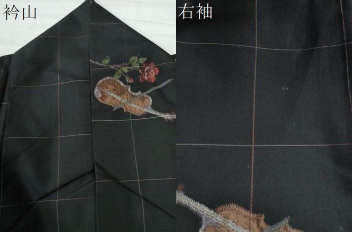 1000円以上送料無料。 平和屋着物●上質な紬 ヴァイオリン 薔薇 黒地 正絹 CAAZ3049yc 大幅値下げ！