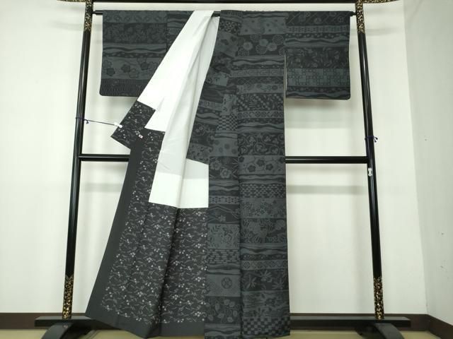 平和屋着物 上質な小紋 紬地 百柄 横段吉祥花文 さが美扱い 正絹 DAAY1695ps