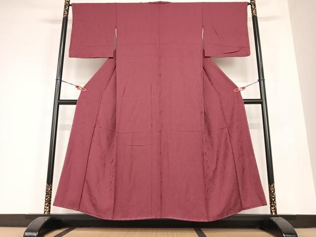 平和屋着物 上質な色無地 草花地紋 葡萄色 正絹 AABC0081zg