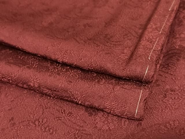 平和屋着物●上質な色無地 草花地紋 葡萄色 正絹 ♥ AABC0081zg