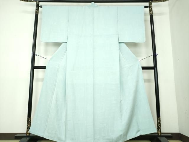 平和屋着物 上質な色無地 幾何学地紋 水色 正絹 DAAY1728ps