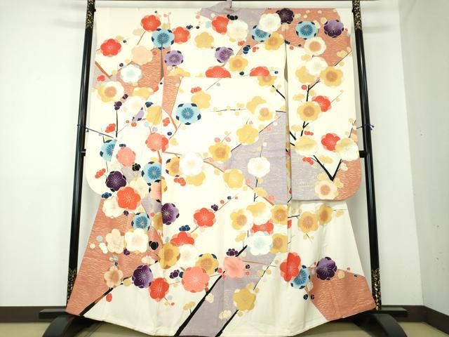 平和屋着物●豪華振袖　駒刺繍　流水枝梅　金彩　正絹　逸品　DAAY1730ps 平和屋着物○豪華振袖 駒刺繍 流水枝梅 金彩 正絹 逸品 DAAY1730ps 平和