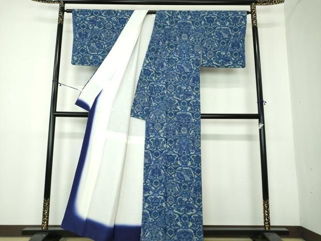 平和屋着物●上質な小紋 白檀染 鳳凰更紗花文 反端付き 正絹 ♥ DAAY1734ps