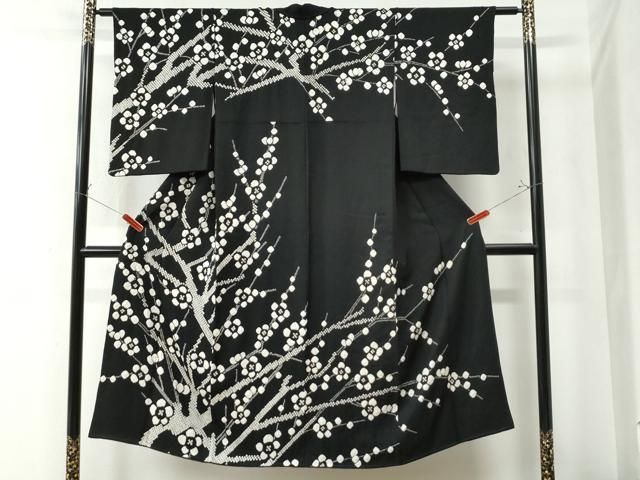 平和屋着物●訪問着 絞り 枝梅文 黒地 正絹 CAAZ3093yc