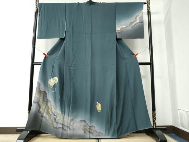 平和屋着物●訪問着 紬地 総刺繍 秋草文 金彩 正絹 CAAZ3097yc