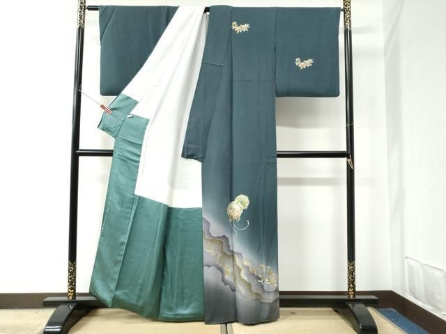 平和屋着物●訪問着 紬地 総刺繍 秋草文 金彩 正絹 CAAZ3097yc