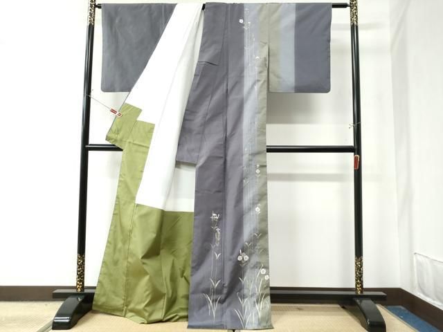 平和屋着物 訪問着 紬地 総刺繍 秋草文 金彩 正絹 CAAZ3098yc