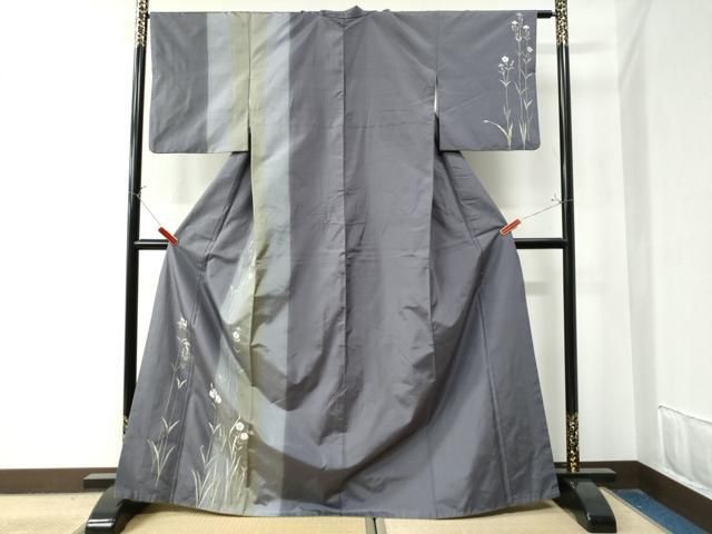 平和屋着物●訪問着 紬地 総刺繍 秋草文 金彩 正絹 CAAZ3098yc