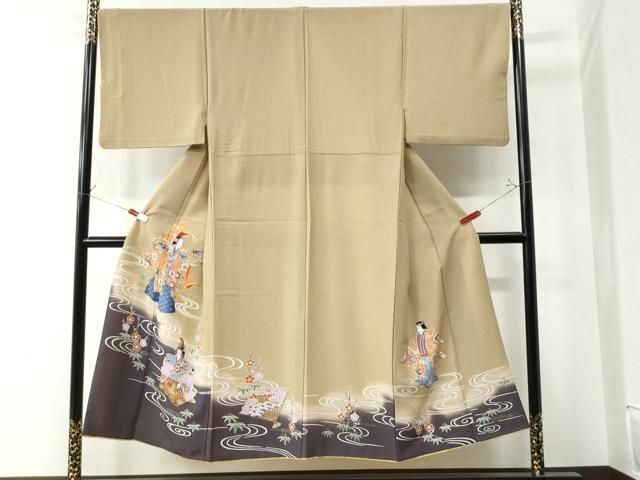 平和屋着物●男性 色留訪問着 胴抜き仕立て 人物流水花文 暈し染め 金彩 正絹 CAAZ3099yc