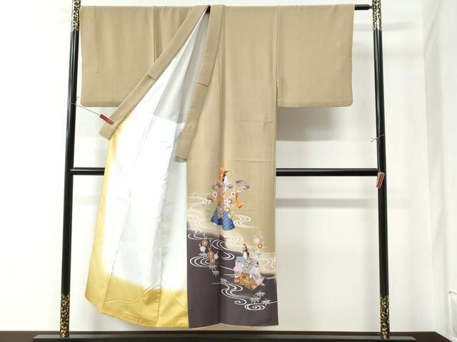 平和屋着物 男性 色留訪問着 胴抜き仕立て 人物流水花文 暈し染め 金彩 正絹 yc