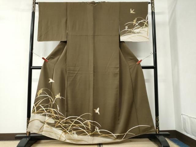 平和屋着物●訪問着 雀 稲穂 暈し染め 金彩 正絹 ♥ CAAZ3112yc