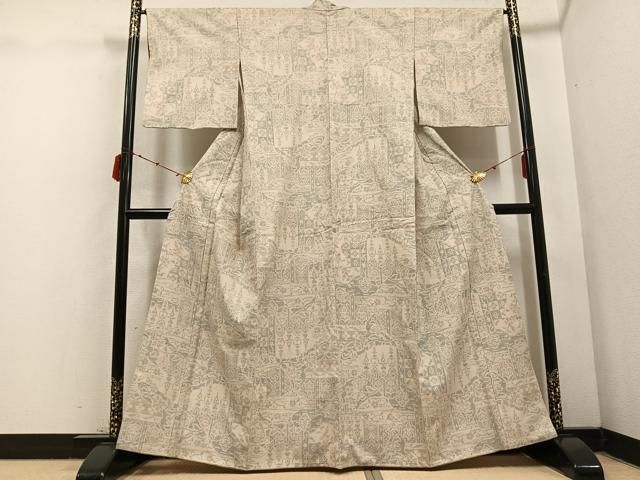 平和屋着物 本場結城紬 重要無形文化財 草花文 正絹 AABC6015ph