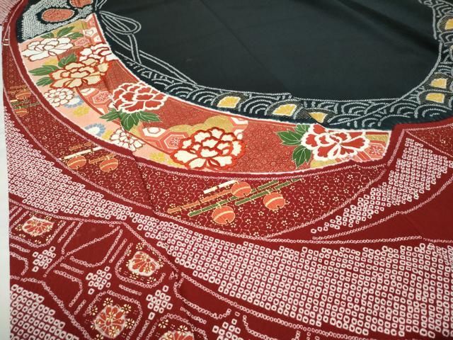 几帳牡丹鈴吉祥花文 黒地