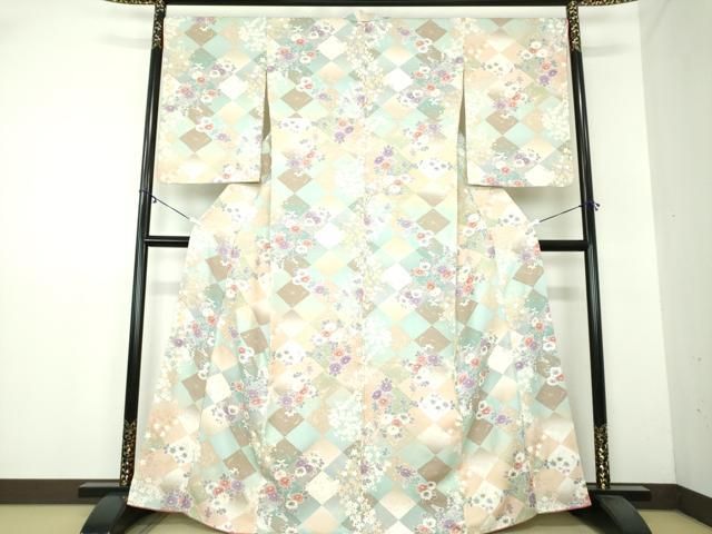 平和屋着物 上質な小紋 格子花文 暈し染め 金彩 正絹 DAAY1780ps