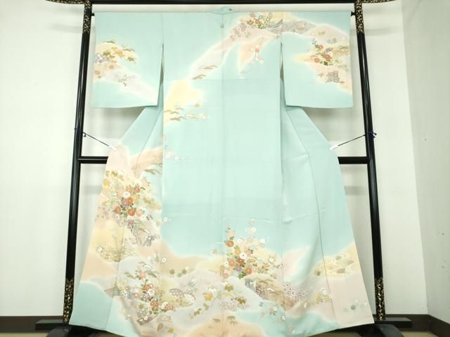 平和屋着物●創業460年 千總 訪問着 駒刺繍 御所車風景花文 暈し染め 金彩 正絹 DAAY1813ps