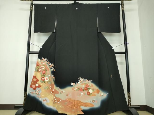 平和屋着物 京友禅の第一人者 松井青々 黒留袖 駒刺繍 道長吉祥花文 暈し染め 金彩 正絹 DAAY1821ps