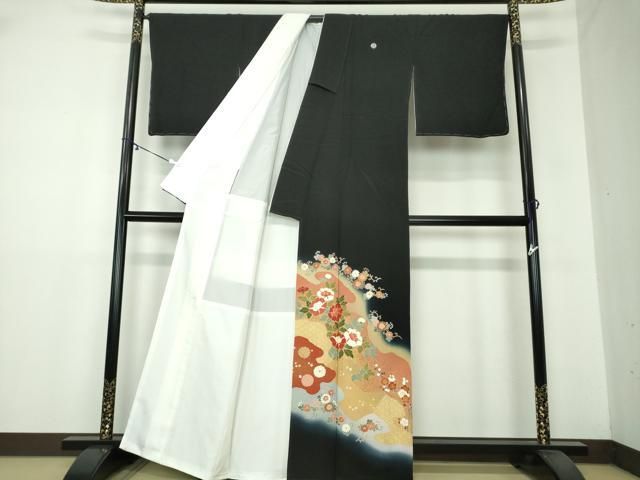 平和屋着物 京友禅の第一人者 松井青々 黒留袖 駒刺繍 道長吉祥花文 暈し染め 金彩 正絹 DAAY1821ps