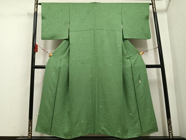 平和屋着物●本加賀友禅作家 柿本市郎監修 色無地 草花地紋 松葉色 正絹 AABC6031ph