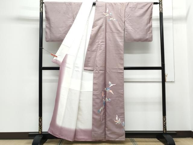 平和屋着物●訪問着 白山紬 友禅 草花文 正絹 CAAY9514th