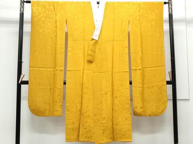 平和屋着物 振袖用 長襦袢 無双仕立て 舞花地紋 山吹色 正絹 CAAY9542th