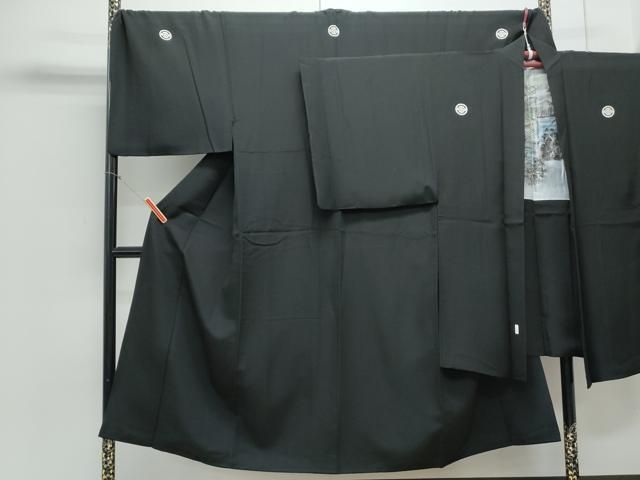 平和屋着物●男性 黒紋付 羽織セット 風景文 正絹 CAAY9590th