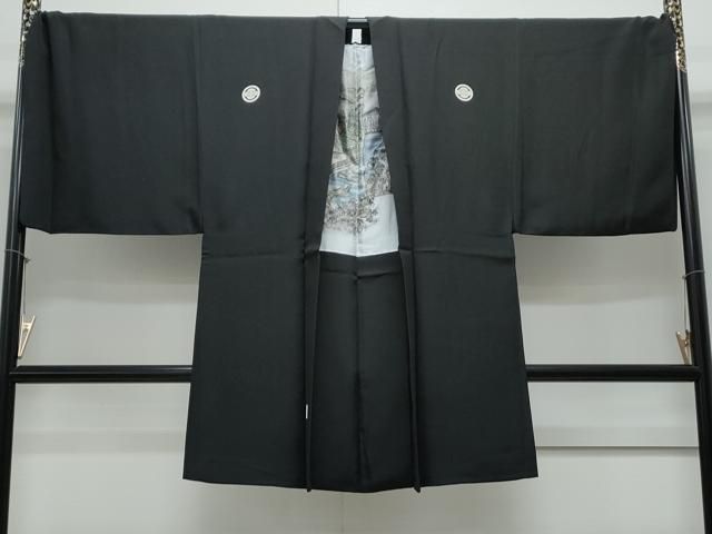 平和屋着物○男性 黒紋付 羽織セット 風景文 正絹 逸品 CAAY9590th 平和屋 