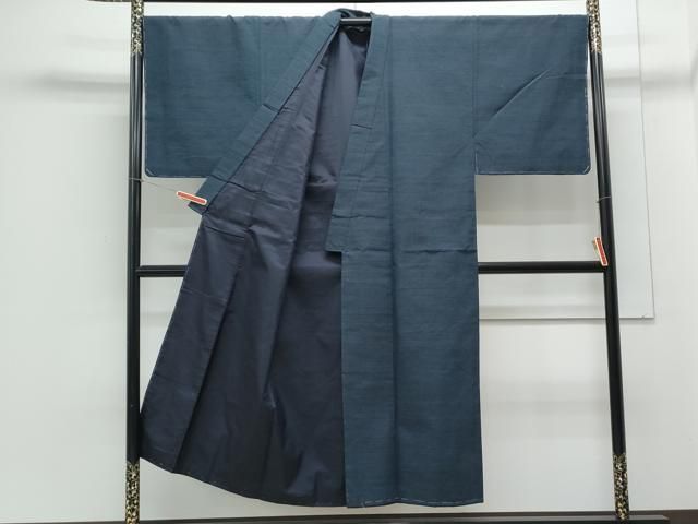 平和屋着物 男性 紬 アンサンブル 色無地 濃藍色 正絹 th