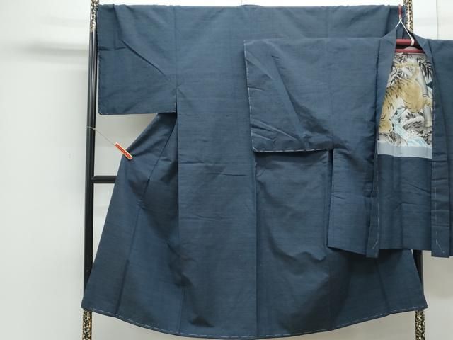 平和屋着物●男性 紬 アンサンブル 色無地 濃藍色 正絹 ♥ CAAY9598th