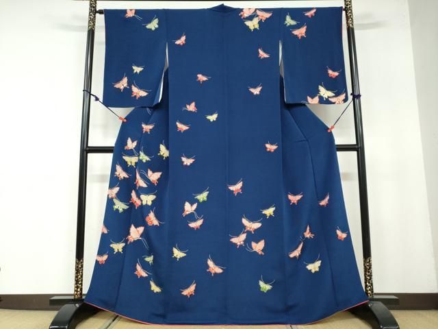 平和屋着物●訪問着 舞蝶文 金彩 鬼しぼ縮緬 正絹 DAAY5359ud