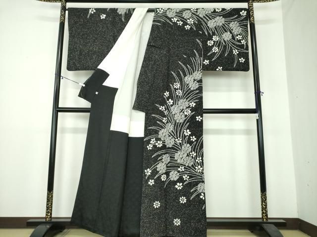 平和屋着物●訪問着 総絞り 草花文 黒地 たたき染め 正絹 DAAY1987ps