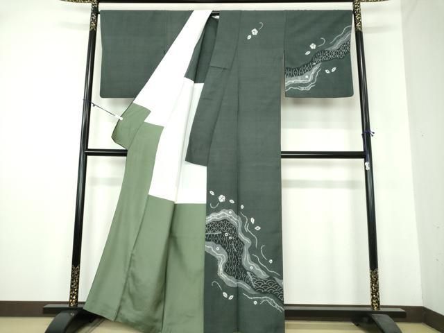 平和屋着物 訪問着 背抜き仕立て 紬地 絞り 刺し子 刺繍 道長花文 正絹 DAAY1996ps