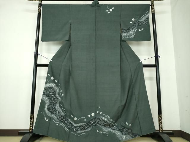 平和屋着物●訪問着 背抜き仕立て 紬地 絞り 刺し子 刺繍 道長花文 正絹 DAAY1996ps