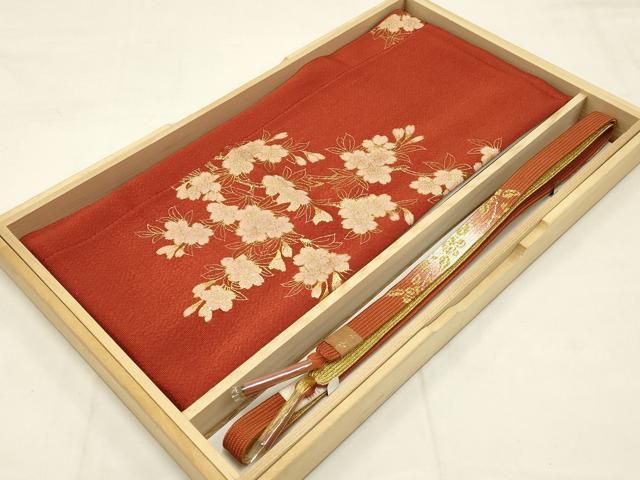 平和屋本店●和装小物 帯締め 帯揚げセット 高麗組 綾出し 枝花文 金糸 金彩 ♥品あり AABC4255ay